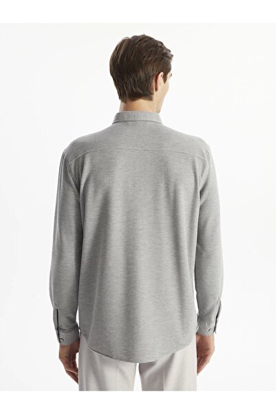 LC Waikiki LCW Vision  Gri Slim Fit Uzun Kollu Erkek Dokulu Gömlek