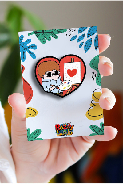 Rozzy Lab Bob Ross Cute - Rozet - Broş - Yaka Çanta Aksesuar