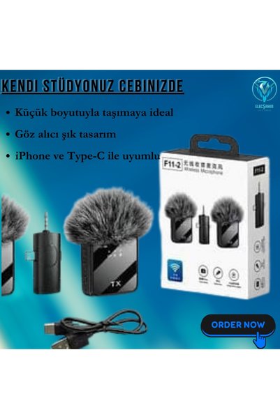 İVOTECH F11-2 Mikrofon. 2 küçük mikrofonun 3'ü 1 arada, iPhone, Android telefonlar ve kamera 6,35mm fişi var
