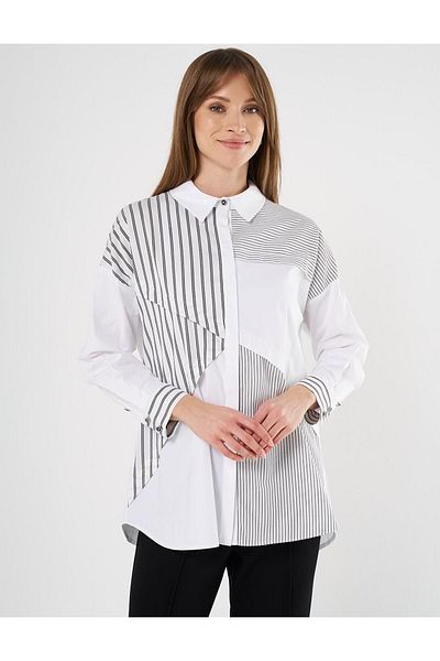 Kayra Black Poplin Tunic - Stripe Pattern