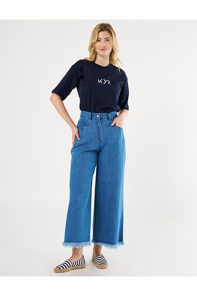 Kayra High Waist Distressed Indigo Denim Pants