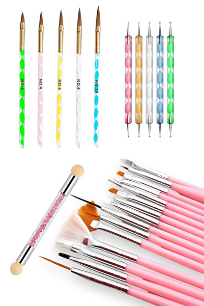 Easy Beauty 26 Parça Protez Tırnak ve Nail Art Fırça ve Dot Kalem Seti. Tırna...