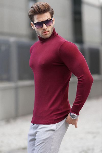 Madmext Ανδρικό πλεκτό πουλόβερ Claret Red Turtleneck 6809