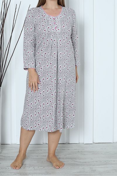 Nicoletta Plus Size Cotton Mink Tunic - Μακρύ νυχτικό, μακρυμάνικο