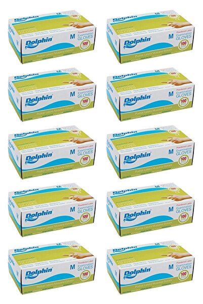 Dolphin Beyaz Lateks Eldiven Pudralı (M) 100lü Paket 10 Adet Mdr Latex