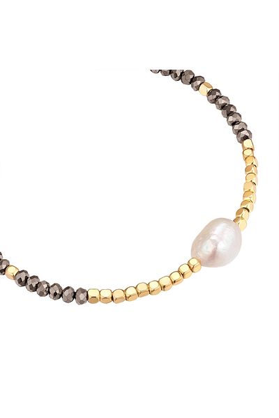 YOKOAMİİ Modeschmuckarmband Armband Gelbgold Süßwasser-zuchtperle Weiß Glas Perlen Grau