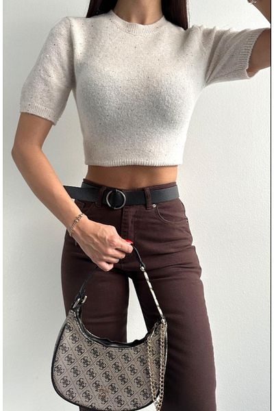 fujya Pulover cu sclipici cu paiete de culoare crem
