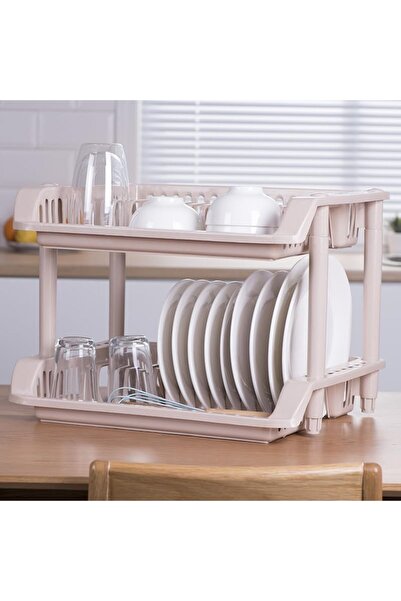 mastergold 2-Tier Plastic Dish Drying Rack with Drainboard | Dish Racks for Cutlery | Utensil Drying Rack