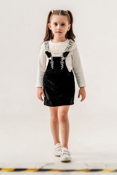 HAUSEkids 2-9 Years Girl's Black Gilet Set - Turquoise Cotto