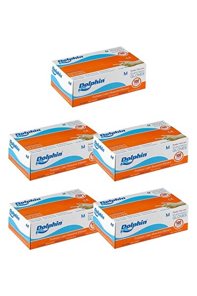 Dolphin Beyaz Lateks Eldiven Pudrasız (M) 100lü Paket 5 Adet Mdr