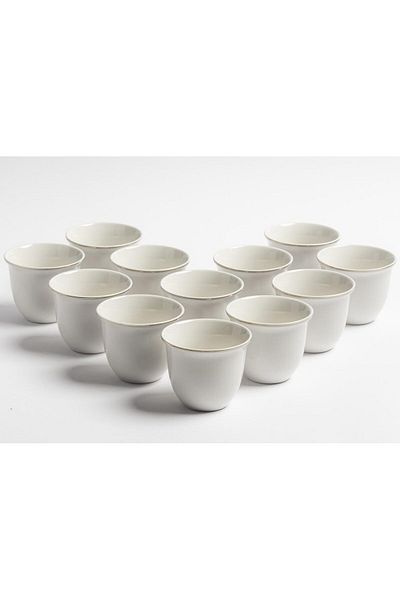 mastergold Saudi Coffee Cup Set 12 Pcs 60ml Premium Porcelain White | Coffee Cups for Hospitality