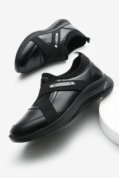 Tonny Black Pantofi de zi cu zi pentru mamă ortopedici cu gel cu toc cu dungi din cauciuc cu cruce neagră