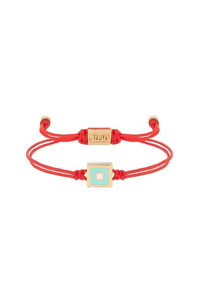 Juju Bronze Stone Red String Bracelet with Blue Enamel in the Middle