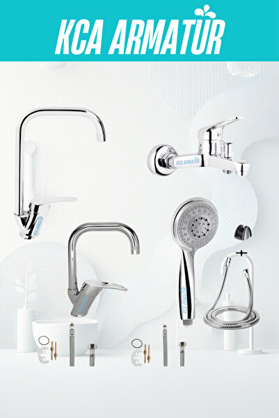 KCA ARMATÜR Kca Köşe Borulu Mutfak Lavabo Banyo Bataryası Musluğu Duş Başlığı...