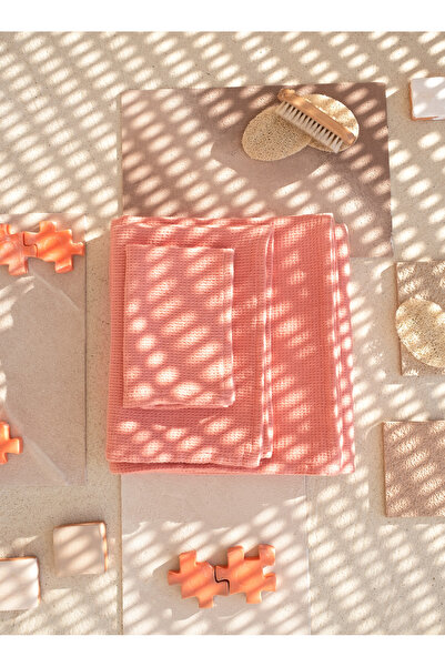 Barine Peach Color Waffle Towel - Set of 4, 30X30