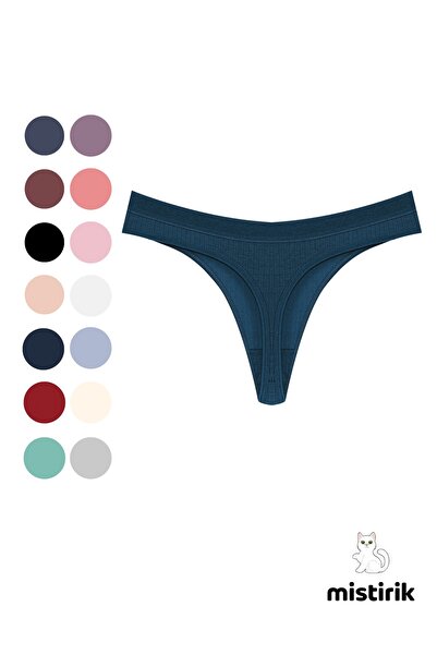 MİSTİRİK Paulo Model - Flexible Corded Fabric Blue String Thong
