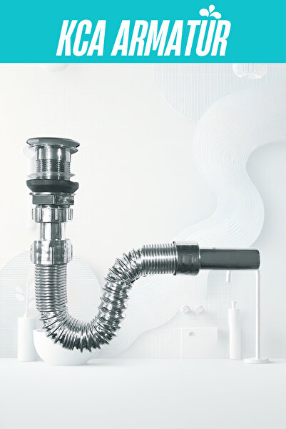 KCA ARMATÜR Lavabo Gideri Krom Lavabo Sifonu Pop Up Bas Çek Körüklü Sifon