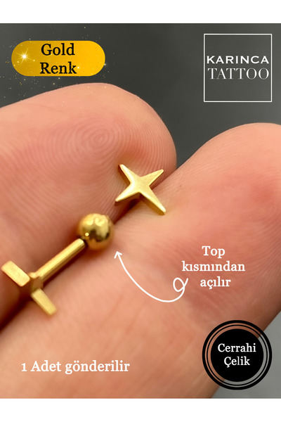 Karınca Piercing Altın Rengi Yıldız Kulak Piercingi Küpe Cerrahi Çelik Kıkırdak Helix Flat Conch Tragus Piercing