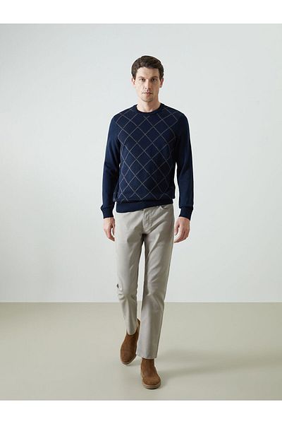 LC Waikiki Lcw Crew Neck Long Sleeve Patterned Men's Knitwear Sweater Fast Fashion