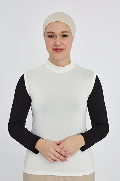 manolyaşal islamic hijab Women's Organic Body with Sleeveless Turtleneck - Ecru