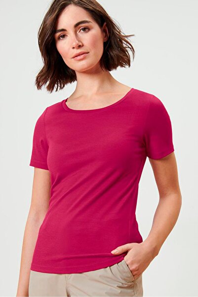 Tchibo Women Round Neck Short Sleeve Plain Top, Burgundy