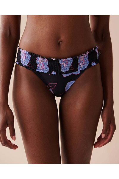 La Vie en Rose Neon Flowers Smocked Waistband Bikini Bottom