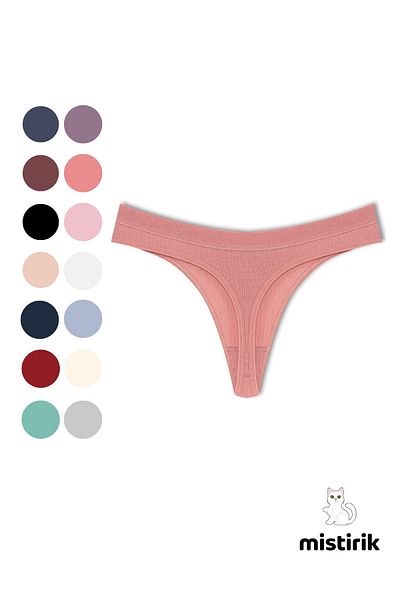 MİSTİRİK Paulo Model Ribbed Stretchy Fabric String Thong Pastel Pink Color