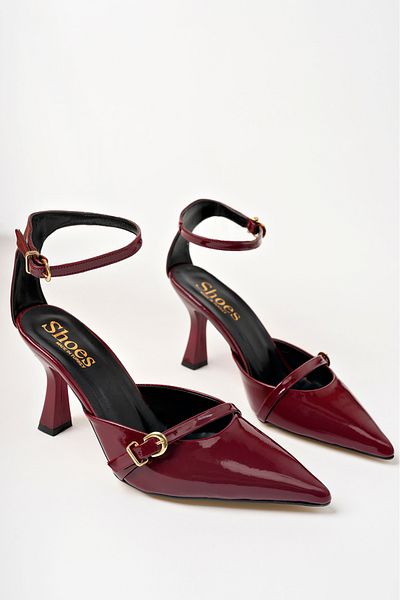 meyra'nın ayakkabıları Women's Burgundy Buckle Ankle Detailed Elegant Thin Heeled Shoes