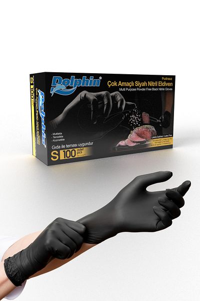 MERT AMBALAJ ÜRÜNLERİ Multi-Purpose Black Nitrile Gloves Size S 100 Pieces