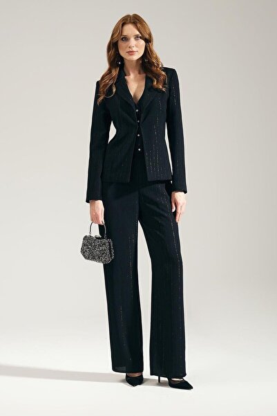 Nazen Giyim Patterned Fabric Black Women's Suit 80059-2K5