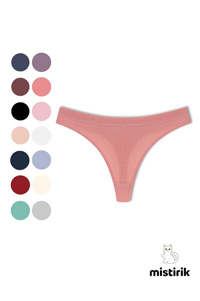 MİSTİRİK Paulo Model Ribbed Stretchy Fabric String Thong Pastel Pink Color