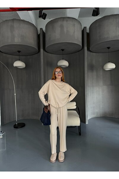 Cappmoda Tkm-1105 Taş Rengi Modal Kumaş Salaş Bluz Çimalı Havuç Pantolon Ikili Takım
