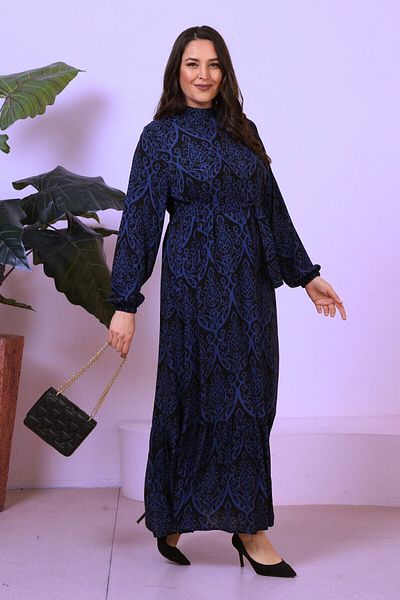 Ferace Φόρεμα Hijab Καλοκαιρινό Γυναικείο Ρούχο Hijab Μεγάλο Μέγεθος Πλισέ Φόρεμα Μπλε
