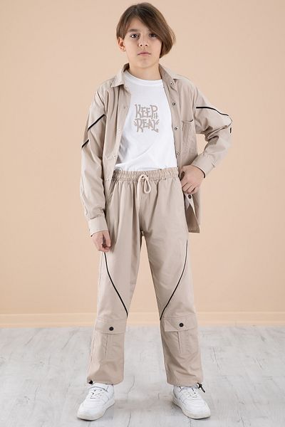 Cansın Mini Beige Boy's 3-Piece Set T-Shirt Shirt Pants 20232
