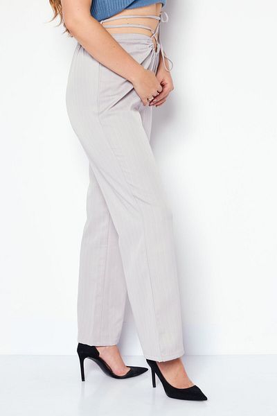 4th & Reckless Women Petite Micro Stripe Print Wide Leg Pants, Light Grey