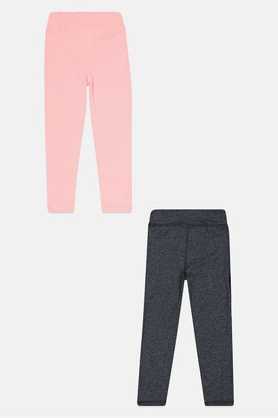 Reebok Kids Girl 2 Pcs Brand Logo Leggings, Grey/Pink