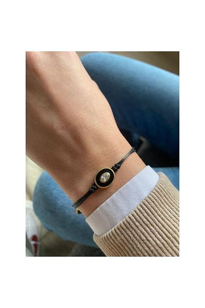 Juju Black Enamel Black String Ellipse Bracelet with Stones on the Middle