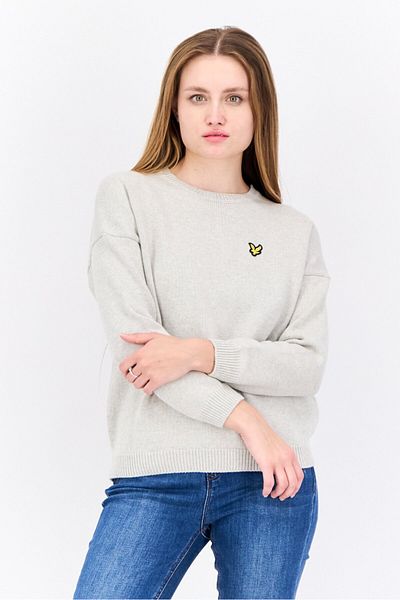 Lyle & Scott Women Crew Neck Brand Logo Sweater, Light Grey Marl