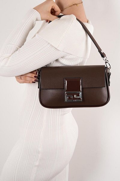 Silver Polo Γυναικεία τσάντα ώμου Silver & Polo Brown λουστρίνι SP1179