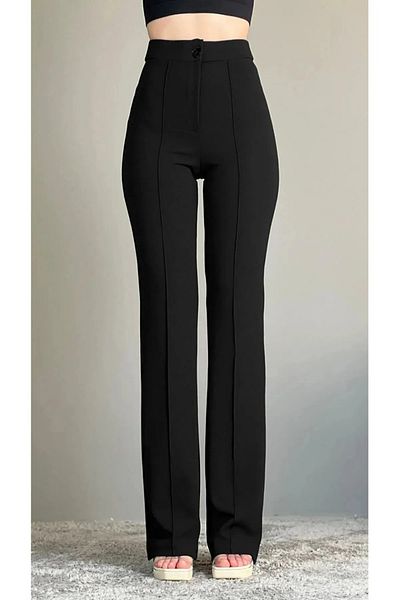 AREF JEANS Crepe Fabric Lycra Women's Black Palazzo Trousers with Grass Front