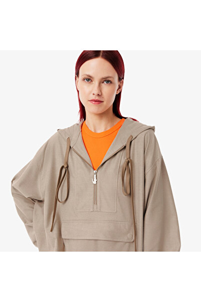 Lacoste Kadın Oversize Fit Kapüşonlu Bej Ceket