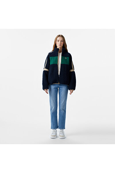 Lacoste Kadın Dik Yaka Renk Bloklu Lacivert Mont