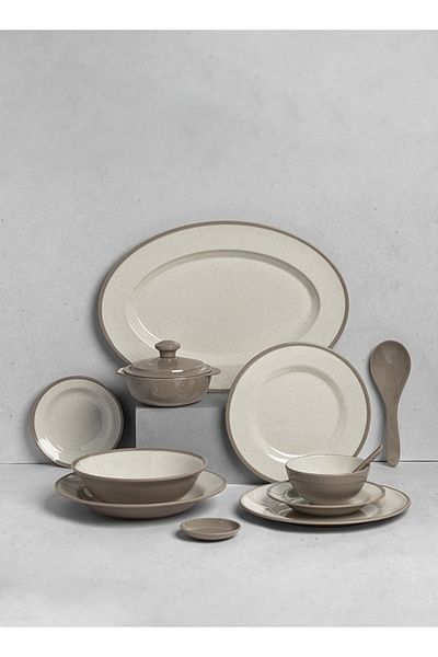 cc bin shihon Premium Melamine Dinner Set 57 Piece Service for 6 with Colored Edges Microwave and Dishwasher Safe