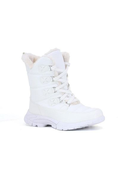 stilfest White Women's Snow Boots - Sheepskin and Zipper, Cold Resistant