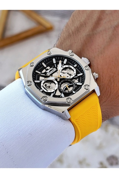 Slazenger Fonksiyonlu Sarı Renk Silikon Kordon Erkek Kol Saati 2379.2.06SZ