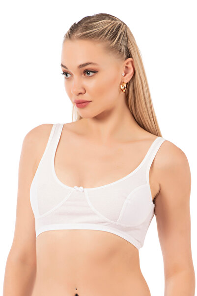 ÖZKAN underwear Özkan 0564 3'lü Paket Kadın Pamuklu Ribana Boş Kap Desteksiz Telsiz Balensiz Kalın Askılı Yarım Atle