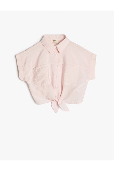 Koton Front Tie Detailed Crop Shirt - Short Sleeve and Pocket