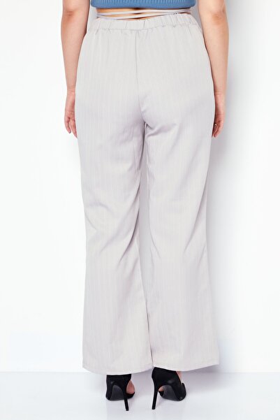 4th & Reckless Women Petite Micro Stripe Print Wide Leg Pants, Light Grey