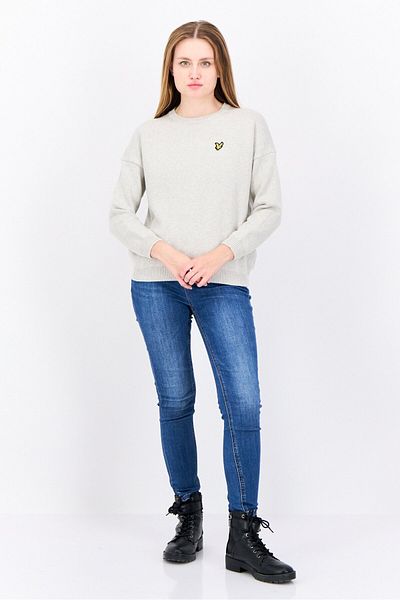 Lyle & Scott Women Crew Neck Brand Logo Sweater, Light Grey Marl