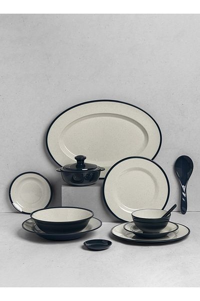 cc bin shihon Premium Melamine Dinner Set 57 Piece Service for 6 with Colored Edges Microwave and Dishwasher Safe